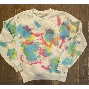 Park Barrett Small Multicolor Crewneck Paint Splatter Rainbow Tie Dye Sweatshirt